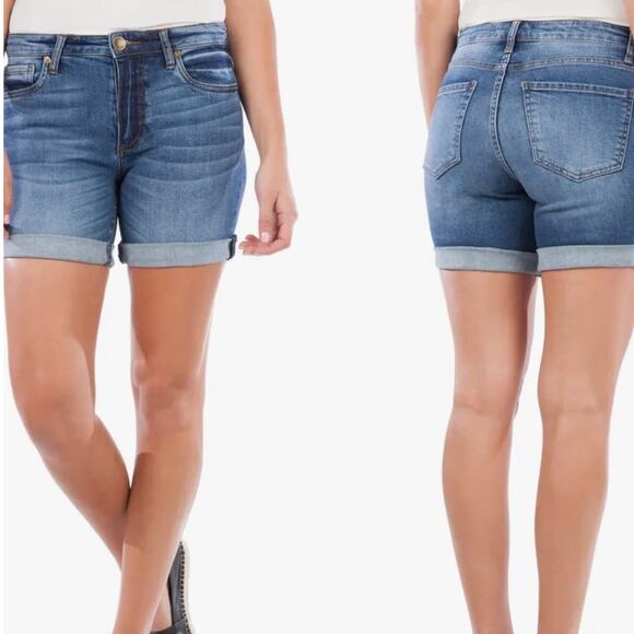 Kut From the Kloth Blue Wash Chloe Rolled Cuffs Boyfriend Short Sz2 NWT - Picture 1 of 15